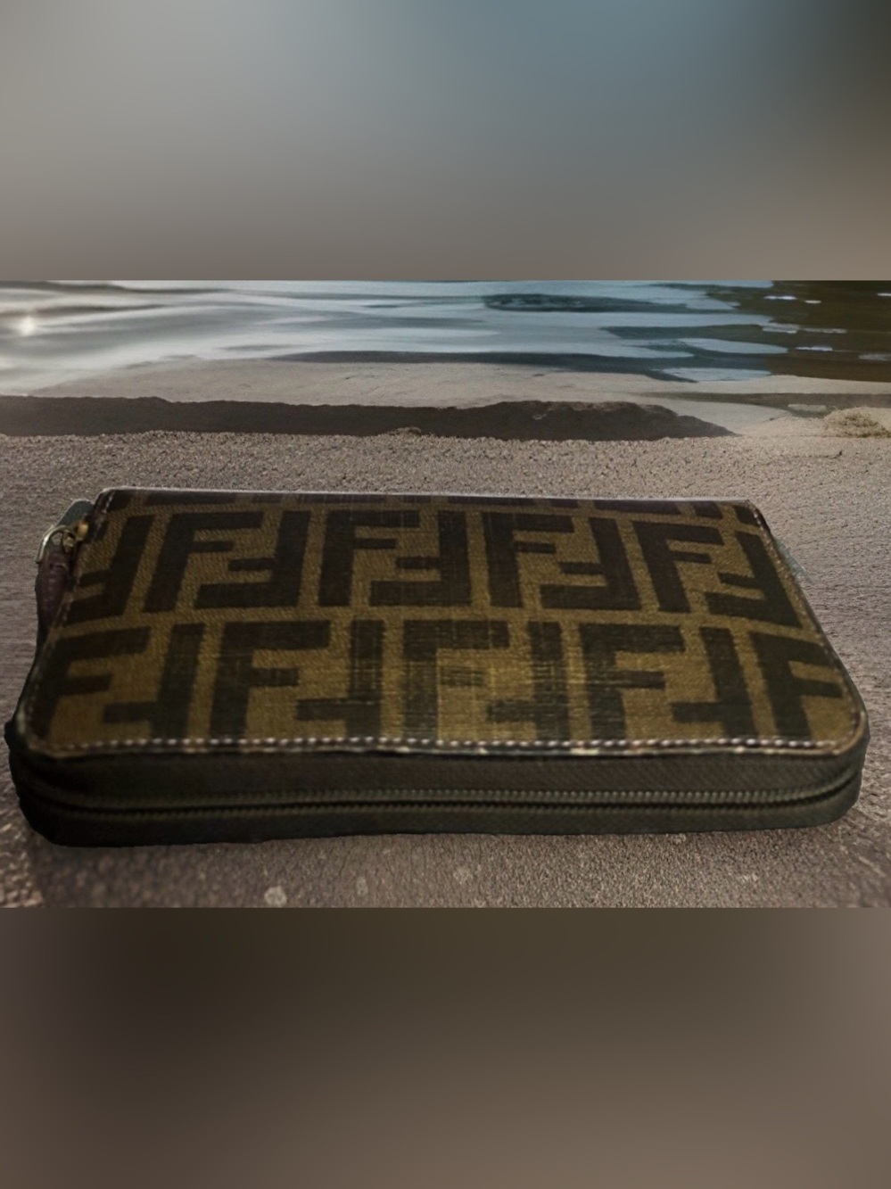 Fendi Zucca Spalmati Zip-Around Wallet Brown and Black with Dusty and COA - Picture 8 of 15